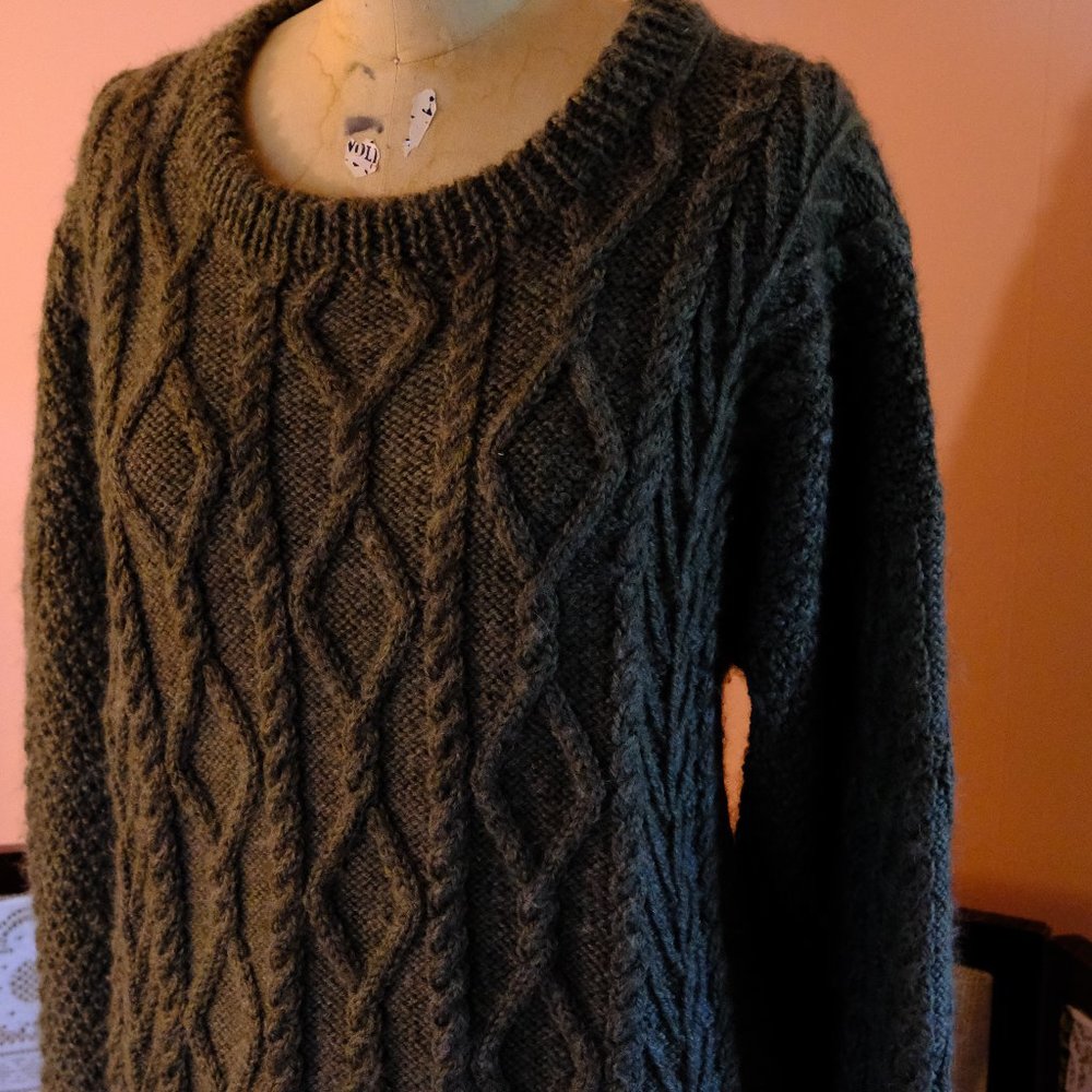 Dark Green Oversized Cable Knit Pullover